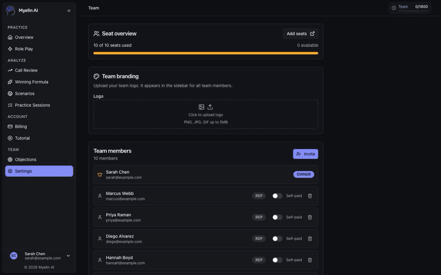 Admin settings panel with team configuration options