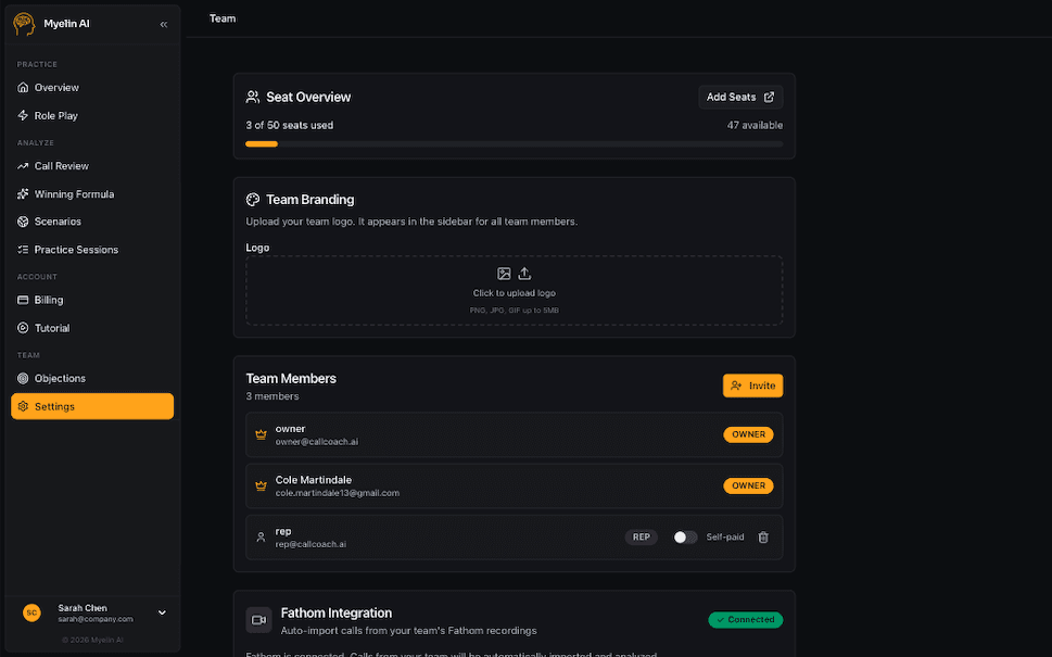 Admin settings panel with team configuration options