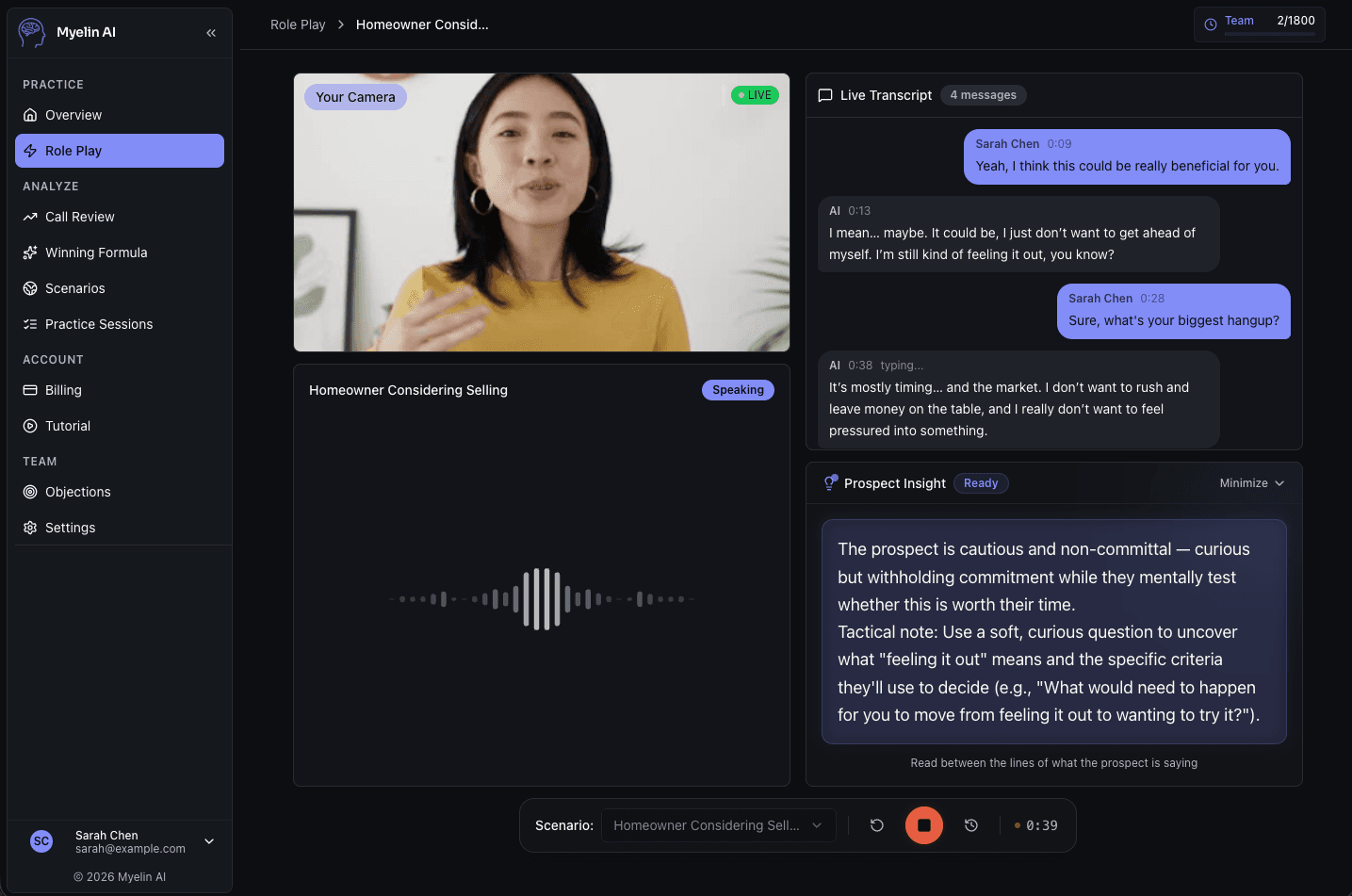 AI-powered practice session in progress